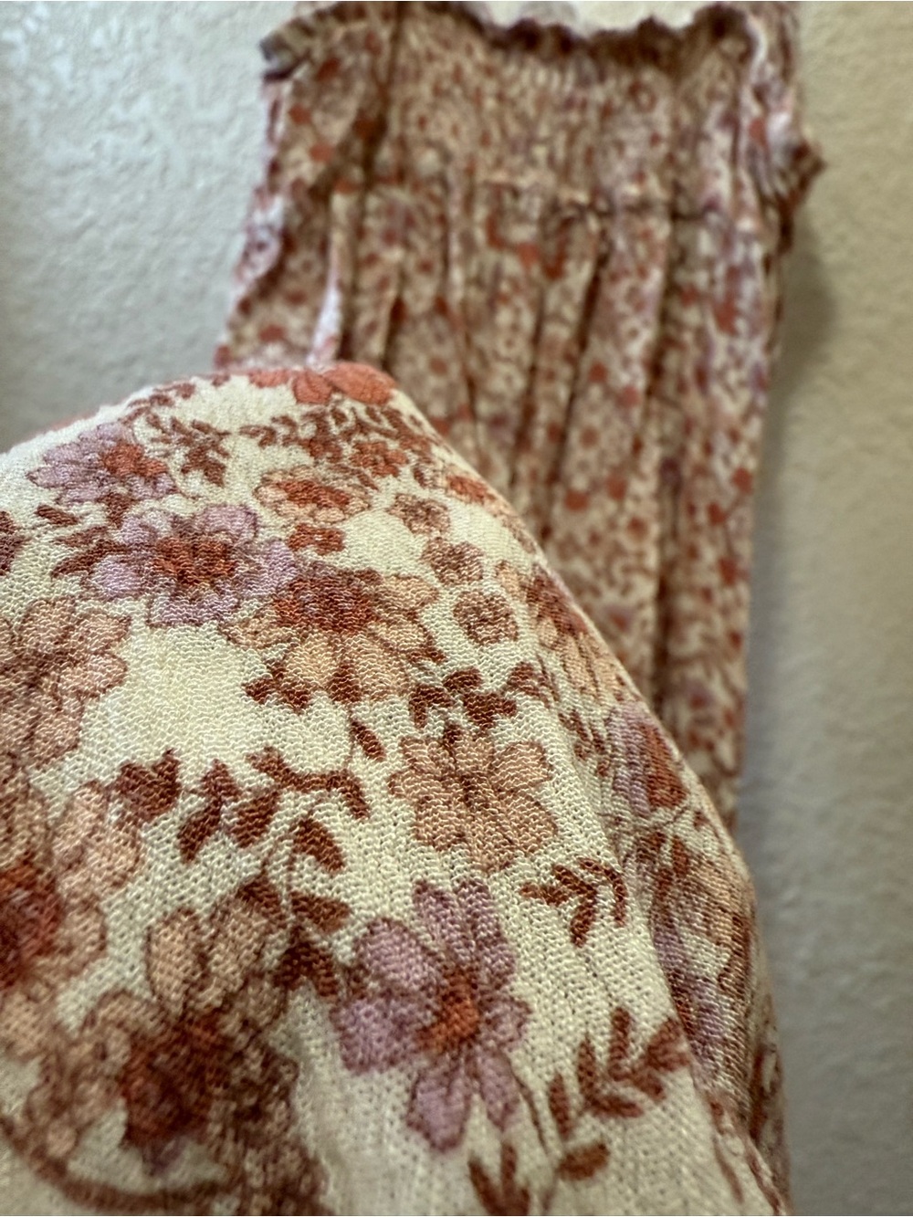 Hippie Rose Floral Tank Top Boho Smocked Back Adjustable Straps Medium